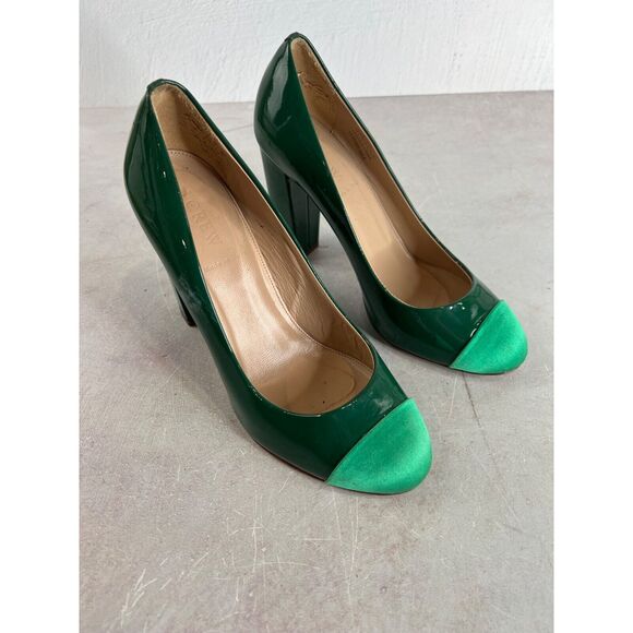 J Crew Green Patent Leather‎ Platform Heels Mint Toe Cap Christmas Party - Picture 1 of 16